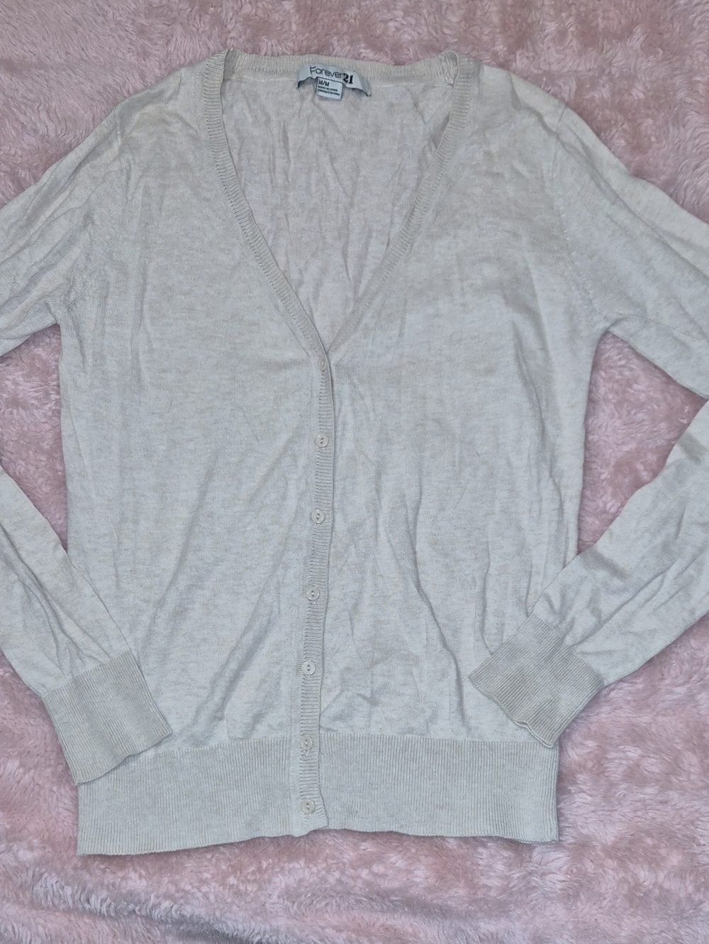 Forever 21 Light Cream V-Neck Button Cardigan